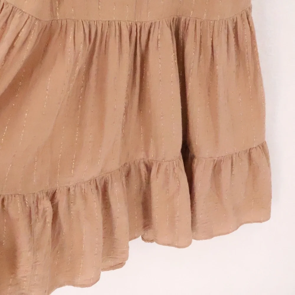 Aerie Magic Hour Boho Cover-Up Tiered Sundress Size M Tan Gold Metallic Beachy